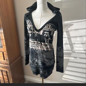 SALVAGE Rare Historical Graphic Print Hooded Dress. S-M
